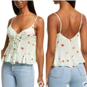 Free People Radea Printed Lace Up Camisole Mint Combo Size S